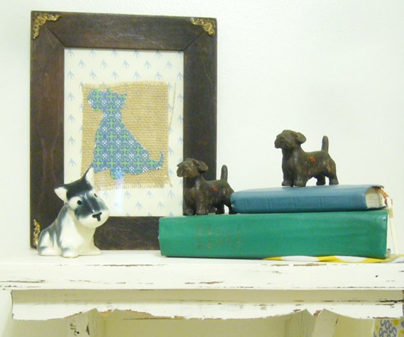 Scottie dogs on shelf in nursery : Just Vintage Home