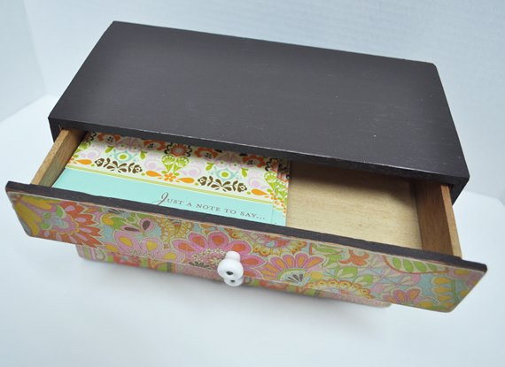 Paper covered drawers in a small box