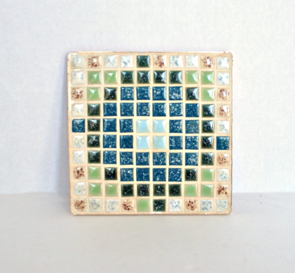 Vintage Mosaic Tile Trivet with Blue, Green, and Brown Squares Just