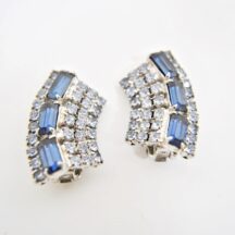 Vintage clip on earrings - Sapphire blue and clear rhinestone baguettes