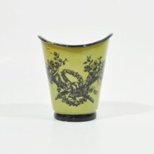 Vintage Italian decor - tole cup - avocado green with black trim and decal