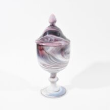Tall pedestal, purple slag glass candy dish.