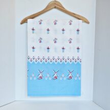 Opened Vintage Flour Sack with Windmill and Dutch People  Blue, White and Red