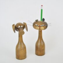 Mid century dog and cat wood pencil holders