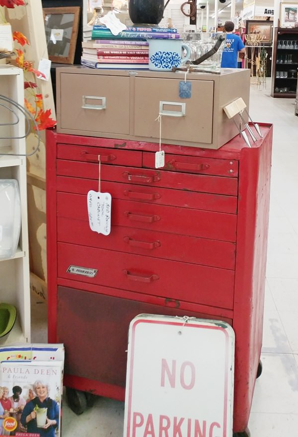 Vintage, red, industrial tool cabinet 
