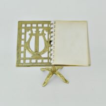 Vintage brass lyre design photo stand for 3 x 5 pictures
