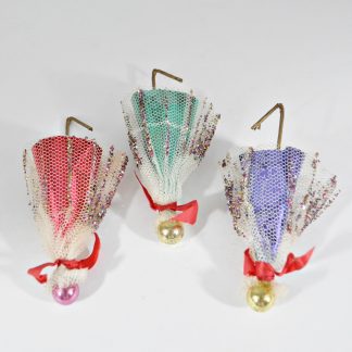 Vintage Christmas ornaments - foil and netting umbrellas