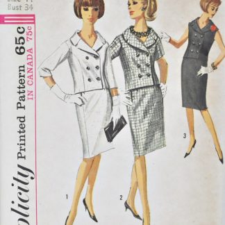 Vintage 1960s Simplicity 5887. Double-breasted jacket with 3 sleeve lengths and slim skirt.