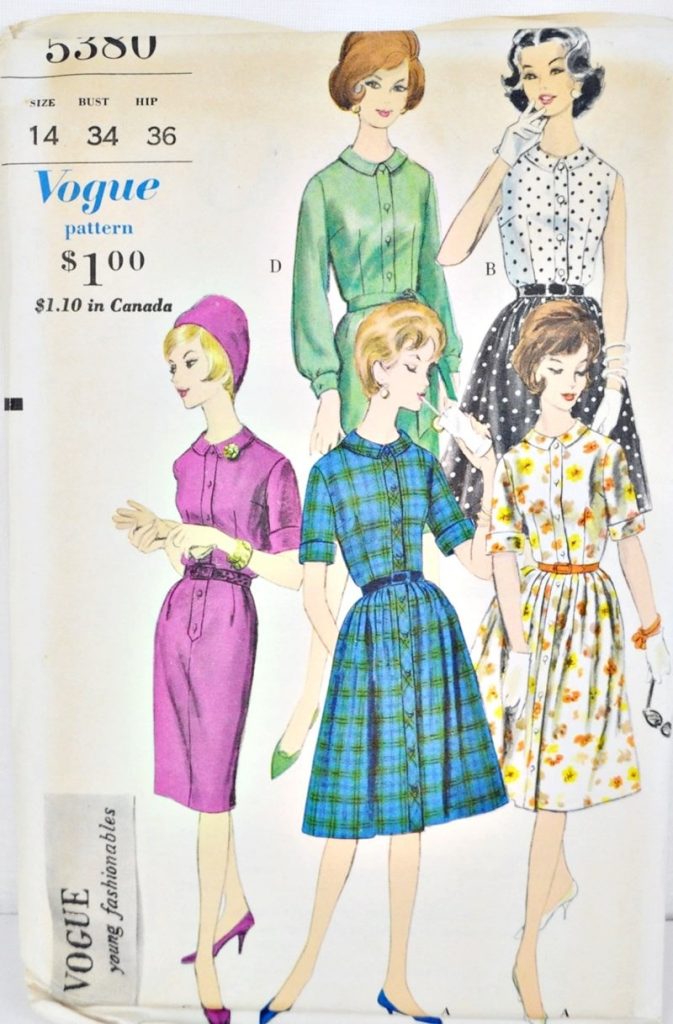 Vintage Vogue 5380. A shirtwaist dress pattern with slim or pleated skirt.