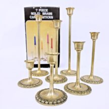 Vintage Graduating Brass Candle Holders In Original Box