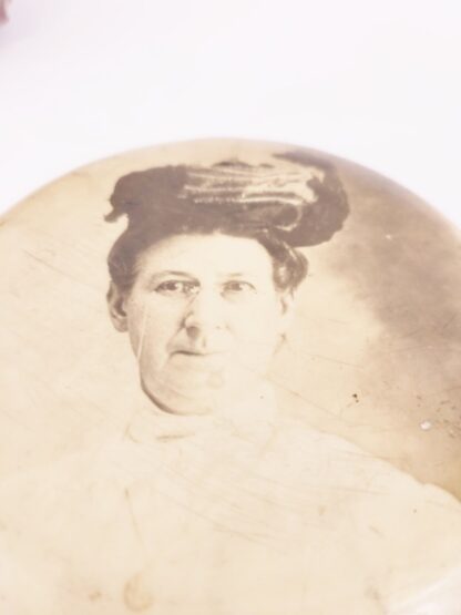 Antique Round Tin Photo Of Woman