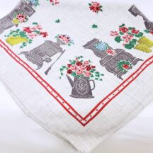 Vintage Bridge Tablecloth with Old Fashioned Wood Stoves and Flowers