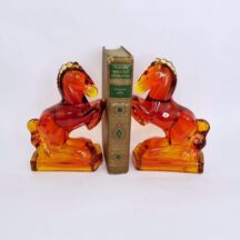 L E Smith Amberina Glass Horse Bookends