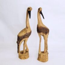 Pair of rustic, hand carved cranes, 14" tall. Carved from a single pine limb.