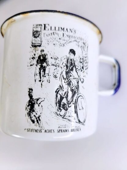 Vintage Elliman's Universal Embrocation White Enamel Mug - Graniteware - Metal Medicine Cup