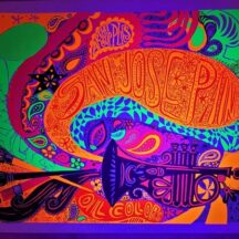 Vintage black light poster by artist B. Husbands, advertising San Jose Paint. 1970s black light poster