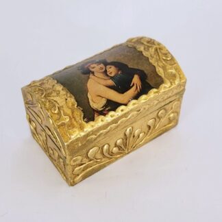 Small Florentine trinet box with the decoupaged print of Madame Vigee Lebrun and Her Daughtee on the domed top