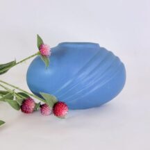 Vintage 1980s Pottery Vase Matte Blue Oval Deco Style