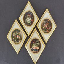 Italian Florentine Plaques Diamond Shape Floral Still Life