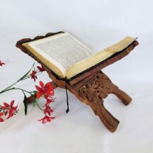 Vintage Sheesham Wood Folding Book Stand with Lions and Birds