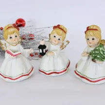 Set of 3 vintage Christmas angels made of unglazed bisque porcelain. 3-1/2" tall.