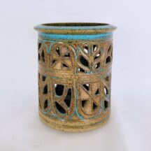Susan Brown Freeman candle holder. Pottery candle holder, pierced/incised.