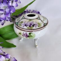 Vintage hair receiver. Porcelain with hand painted violets. Made in Japan.