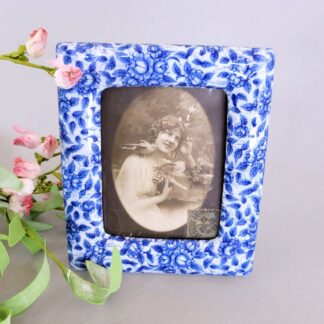 Blue and white picture frame for 4" x 5-1/2" photos. Andrea by Sadek