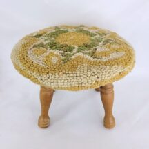 Vintage hooked top round footstool in gold, green and cream floral