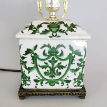 Small chinoiserie lamp, ginger jar style with vivid forest green design