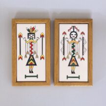 Pair of Tecolote tiles. Native American man and woman.