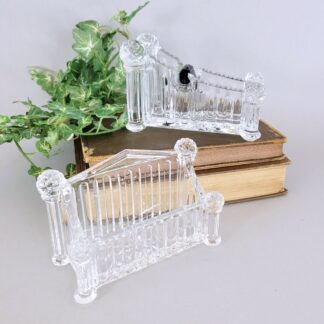 Lead crystal desk set, neoclassical architectural tape dispenser and business card holder