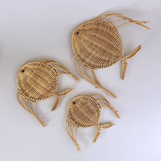 Set of 3 vintage wicker fish wall hangings