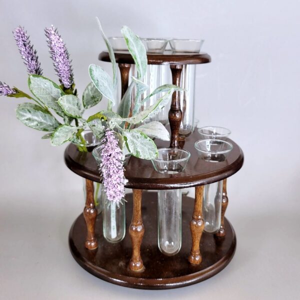 Vintage hydroponic rooting stand, bud vase stand, flower holder, centerpiece with glass vials