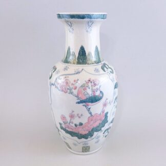 1980s-90s Chinese vase with pink and blue birds and flowers