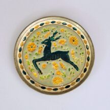 Enamel on copper and brass, stag dish by artist G. Halkides, made in Greece