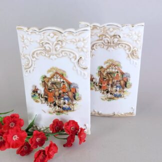 Vintage fox hunt scene wall pockets. The Hinode. Made in Japan.