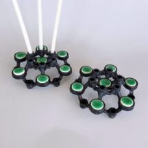 Iron tiny tapers candle holders with green enamel discs