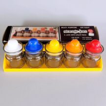 Mod plastic storage jars and rack. Colorful lids
