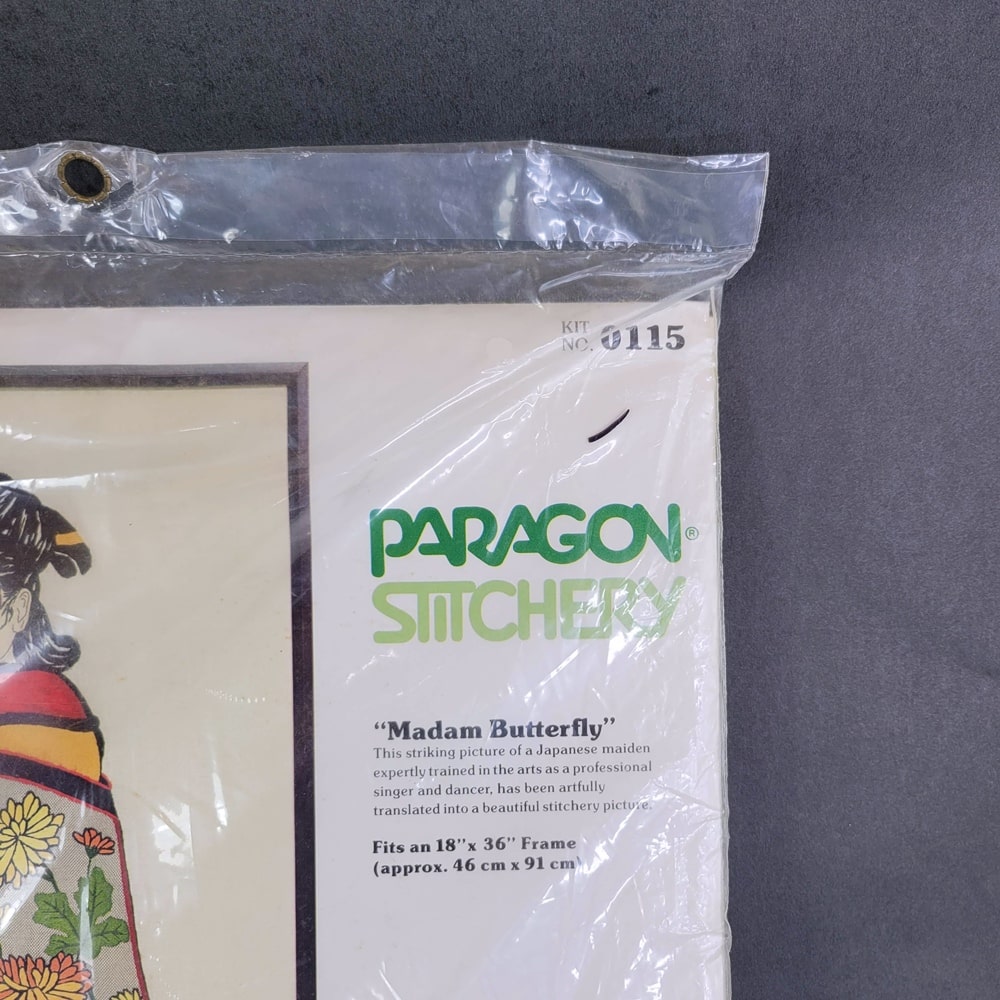 1978 Madam Butterfly crewel embroidery kit from Paragon Stitchery