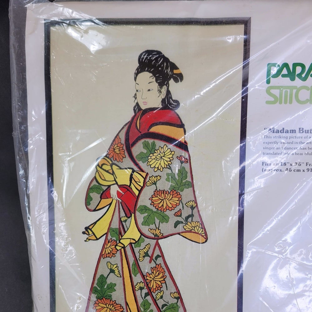 1978 Madam Butterfly crewel embroidery kit from Paragon Stitchery
