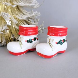 Vintage miniature Santa boots. Made in Japan ceramic.