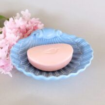 Vintage, blue shell soap dish. Ceramic in a shell shape.