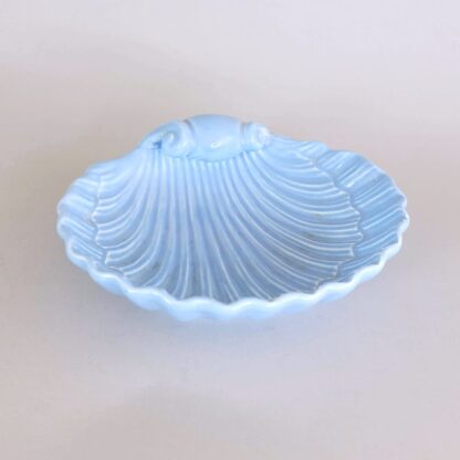 Vintage, blue shell soap dish. Ceramic in a shell shape.
