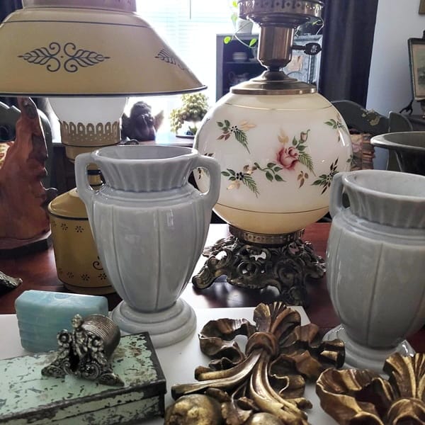 Vintage lalmps and a vase found at a yard sale